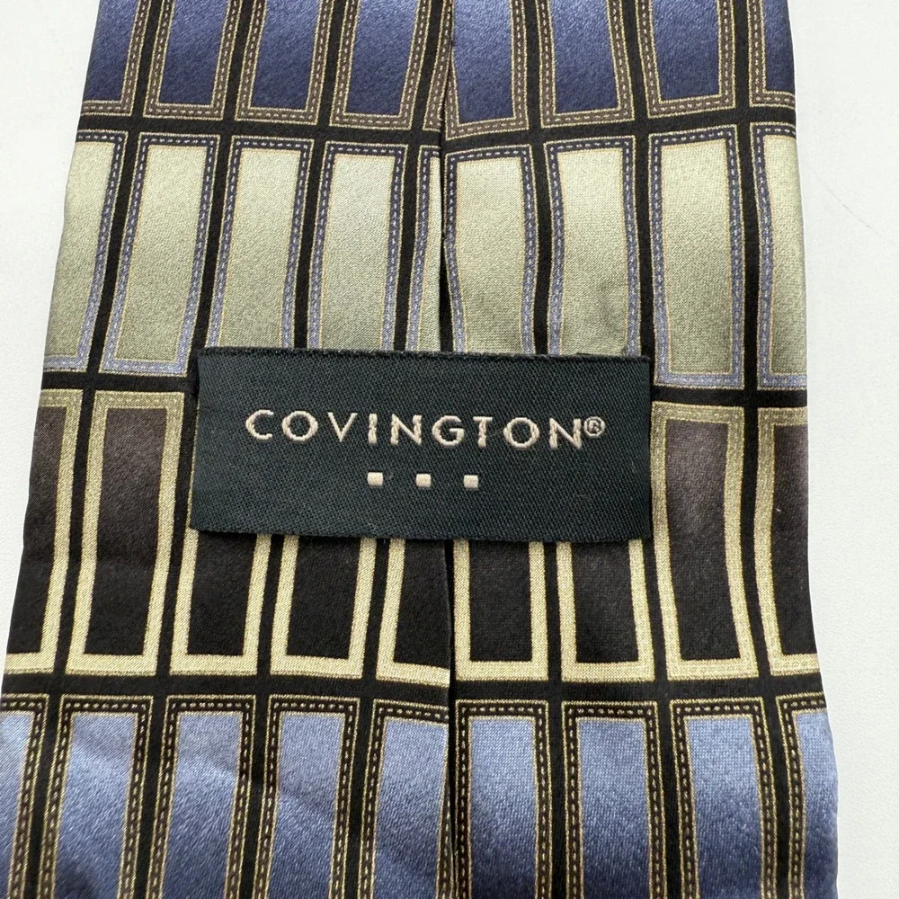 Covington Silk Geometric‎ Pattern Men's Tie Blue Grey Black